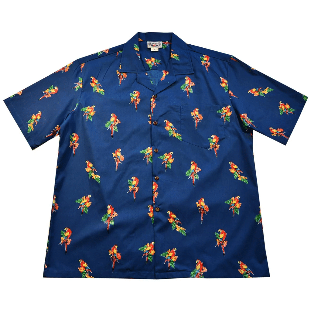 Tropical Parrots Pattern Navy Hawaiian Shirt Tropical Aloha Button Up