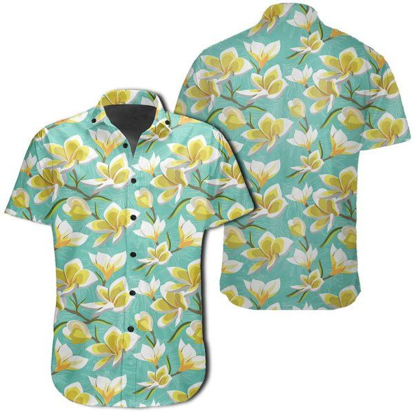 Tropical Plumeria Blue Hawaiian Shirt Tropical Aloha Button Up