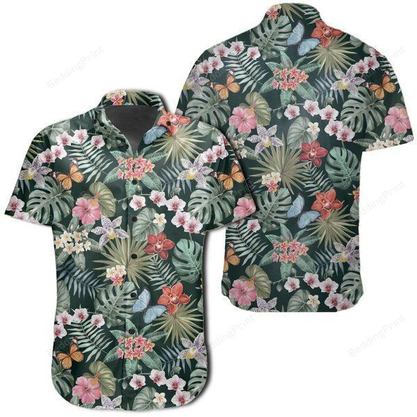 Tropical Plumeria Pattern With Palm Leaves Hawaiian Shirt Tropical Aloha Button Up