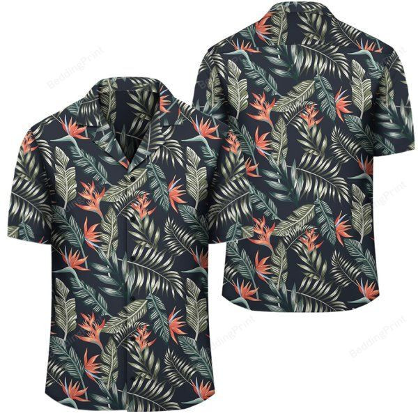 Tropical Strelitzia Black Hawaiian Shirt Tropical Aloha Button Up