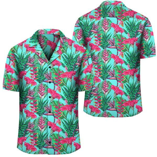 Tropical Strelitzia Blue Hawaiian Shirt Tropical Aloha Button Up