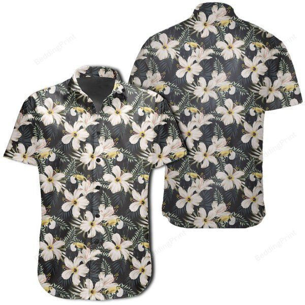 Tropical Toucans Hibiscus Palm Leaves Hawaiian Shirt Tropical Aloha Button Up