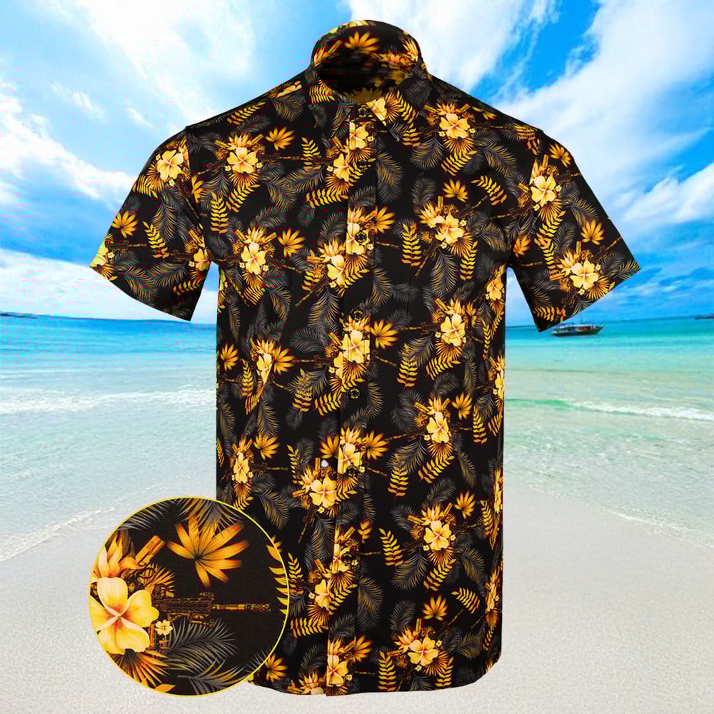 Tropics Black Gold Hawaiian Shirt Button Up Summer Shirts For Men Gifts For Dudes