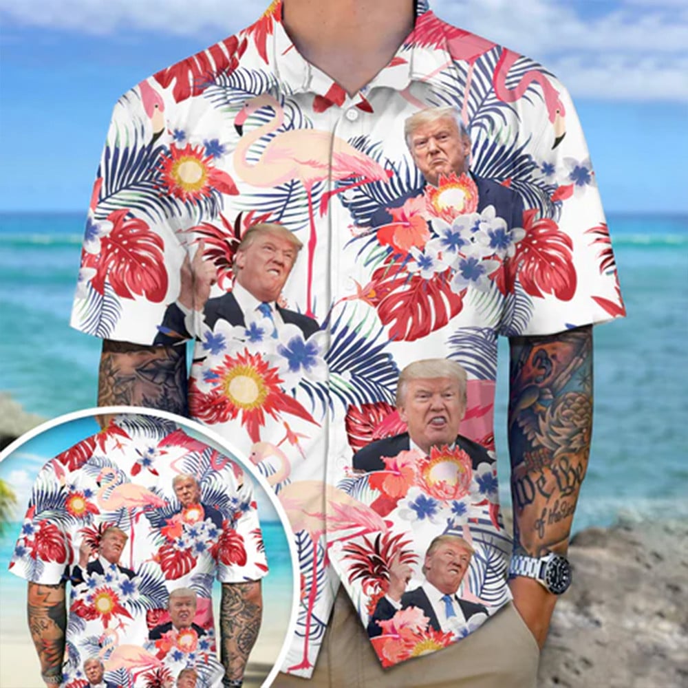Trump 2024 Aloha Hawaiian Shirt Pro Trump Patriotic Button Up Shirt Gift For Republican