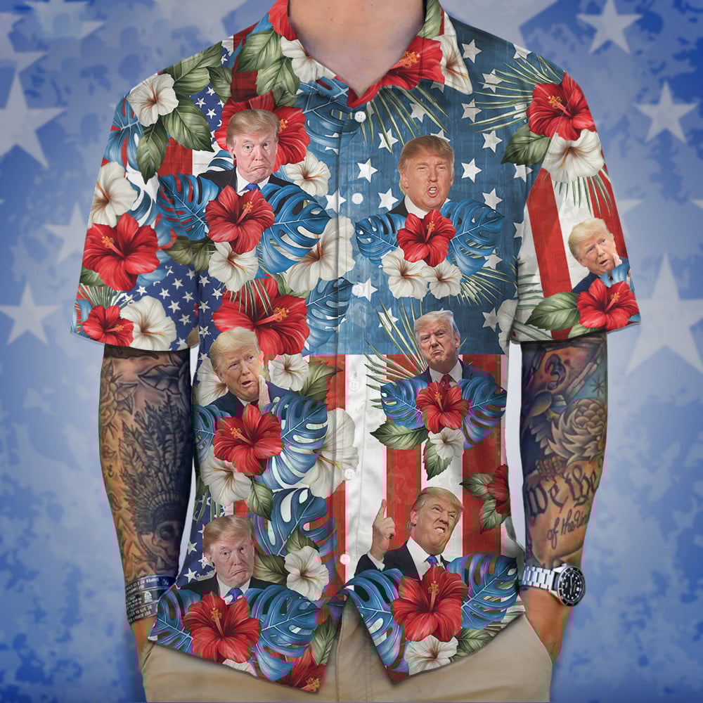Trump 2024 Aloha USA Flag Hawaiian Shirt Pro Trump Funny Summer Shirt Gift For MAGA Supporters