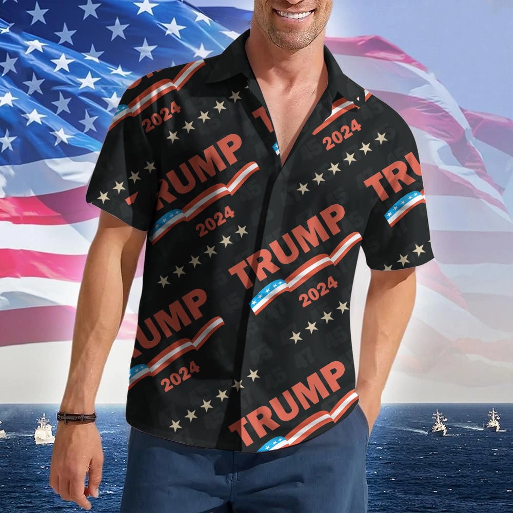 Trump 2024 Hawaiian Shirt Donald Trump Merch Patriotic Button Up Gifts For MAGA Supporters