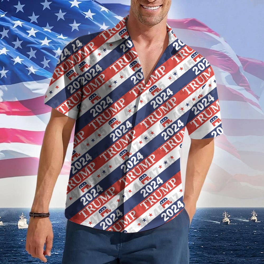 Trump 2024 Hawaiian Shirt Donald Trump Merch Support Republican Button Up Shirt For Mens