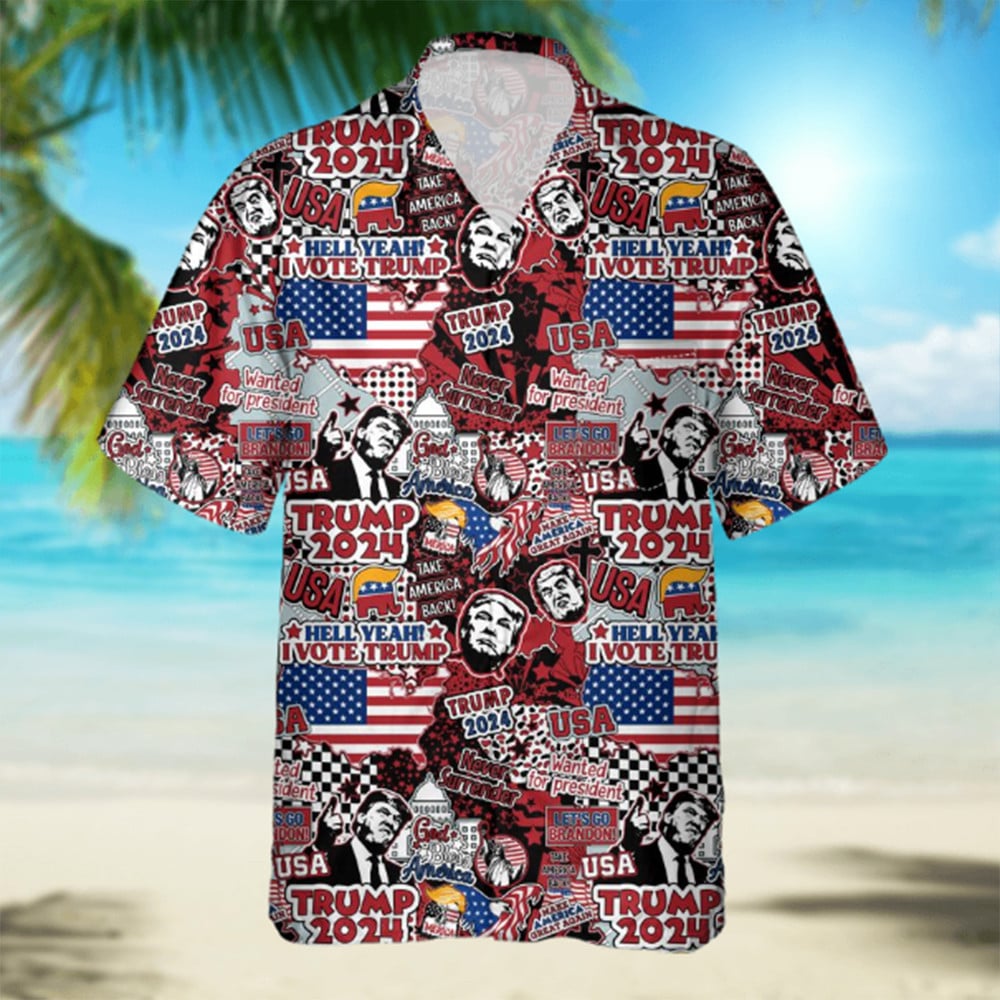 Trump 2024 Hawaiian Shirt Hell Yeah I Vote Trump Button Up Shirt Gifts For Republicans