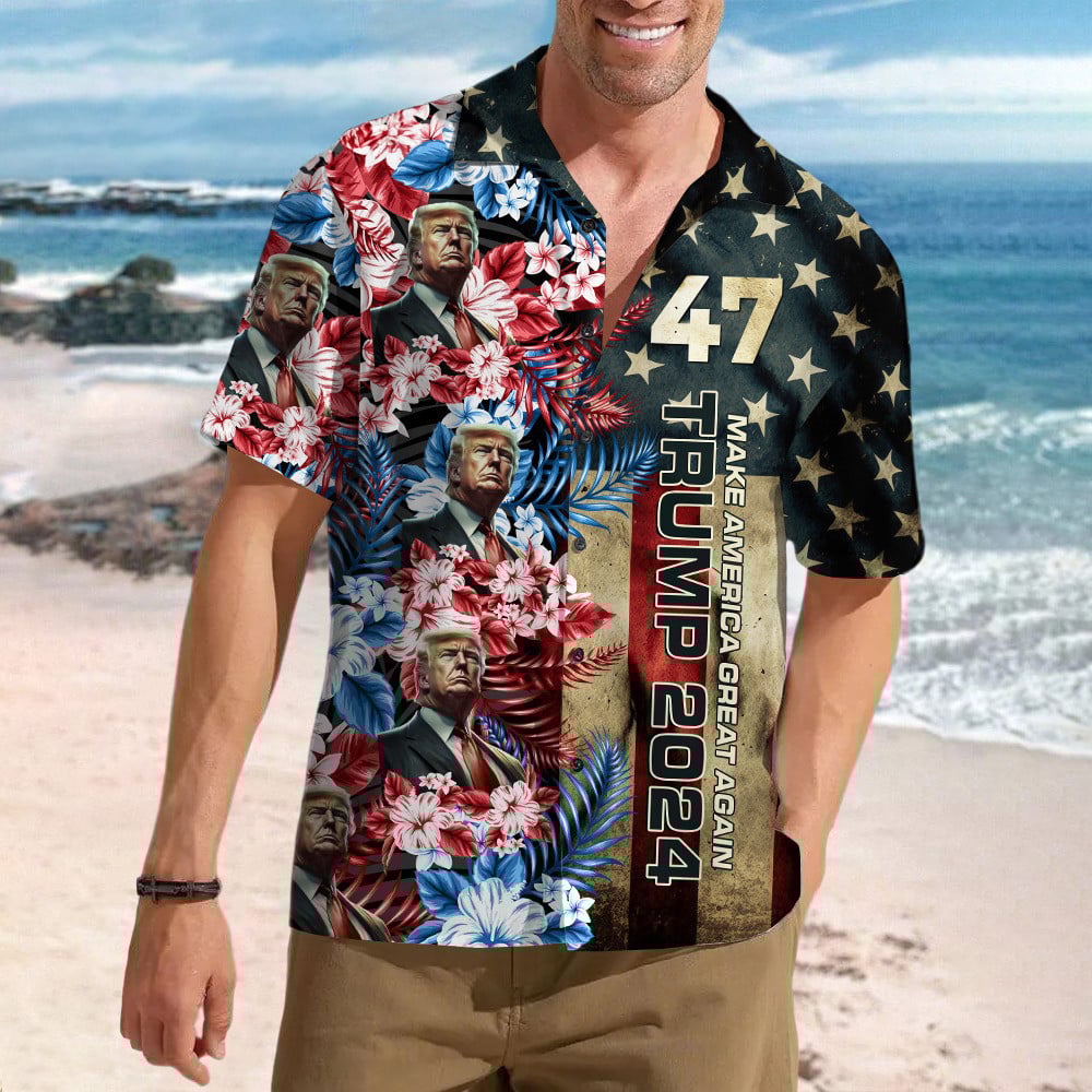 Trump 2024 Make America Great Again Hawaiian Shirt Donald Trump 47 Patriotic Button Up Shirt