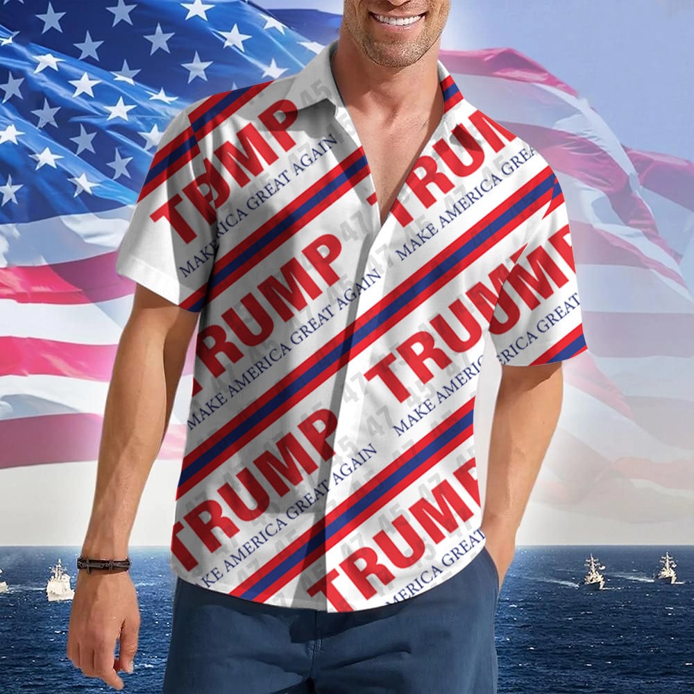 Trump 2024 Make America Great Again Hawaiian Shirt Trump Campaign Merch Patriotic Button Up