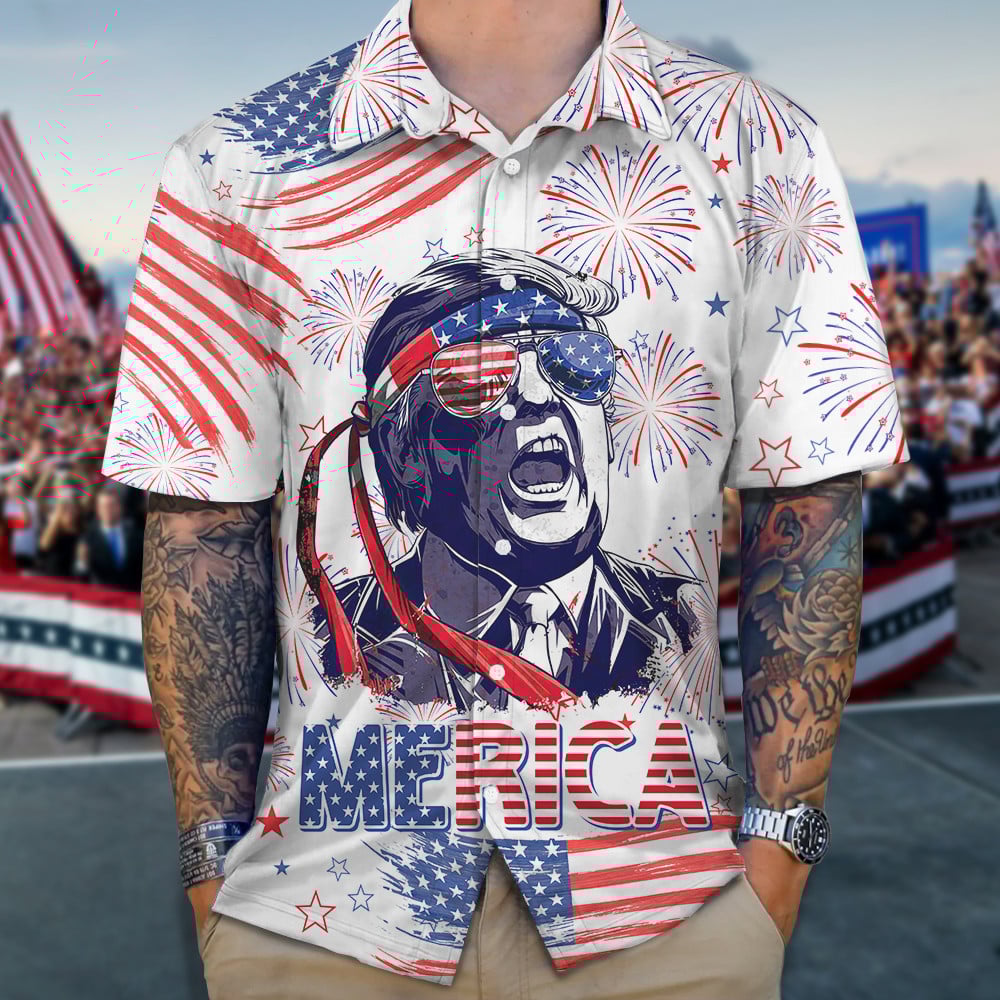 Trump 2024 Merica Hawaiian Shirt Support Donald Trump For President 47 Patriotic Button Down