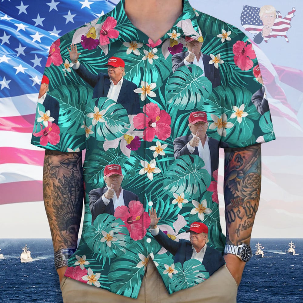 Trump 2024 Palm Leaves Hawaiian Shirt Make America Great Again Donald Trump Shirt MAGA Merch