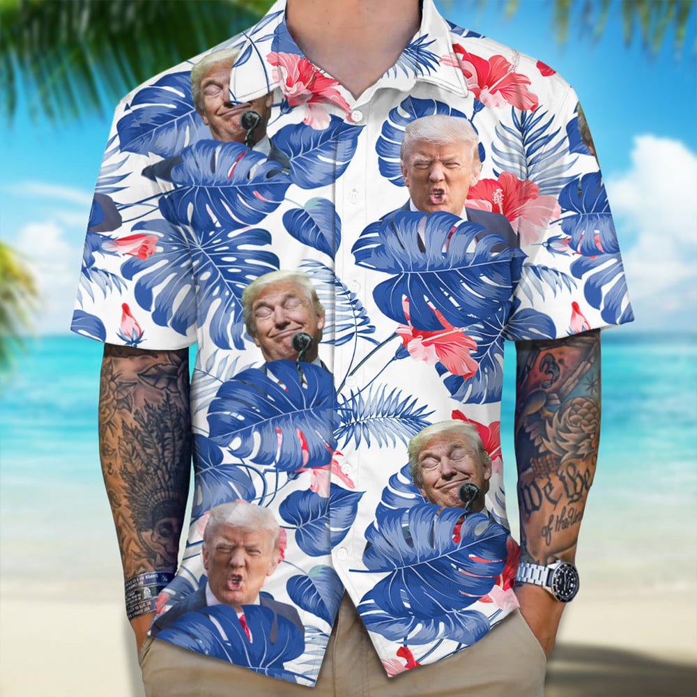 Trump 2024 Palm Leaves Hawaiian Shirt Vote Trump For President Political Button Up Shirt