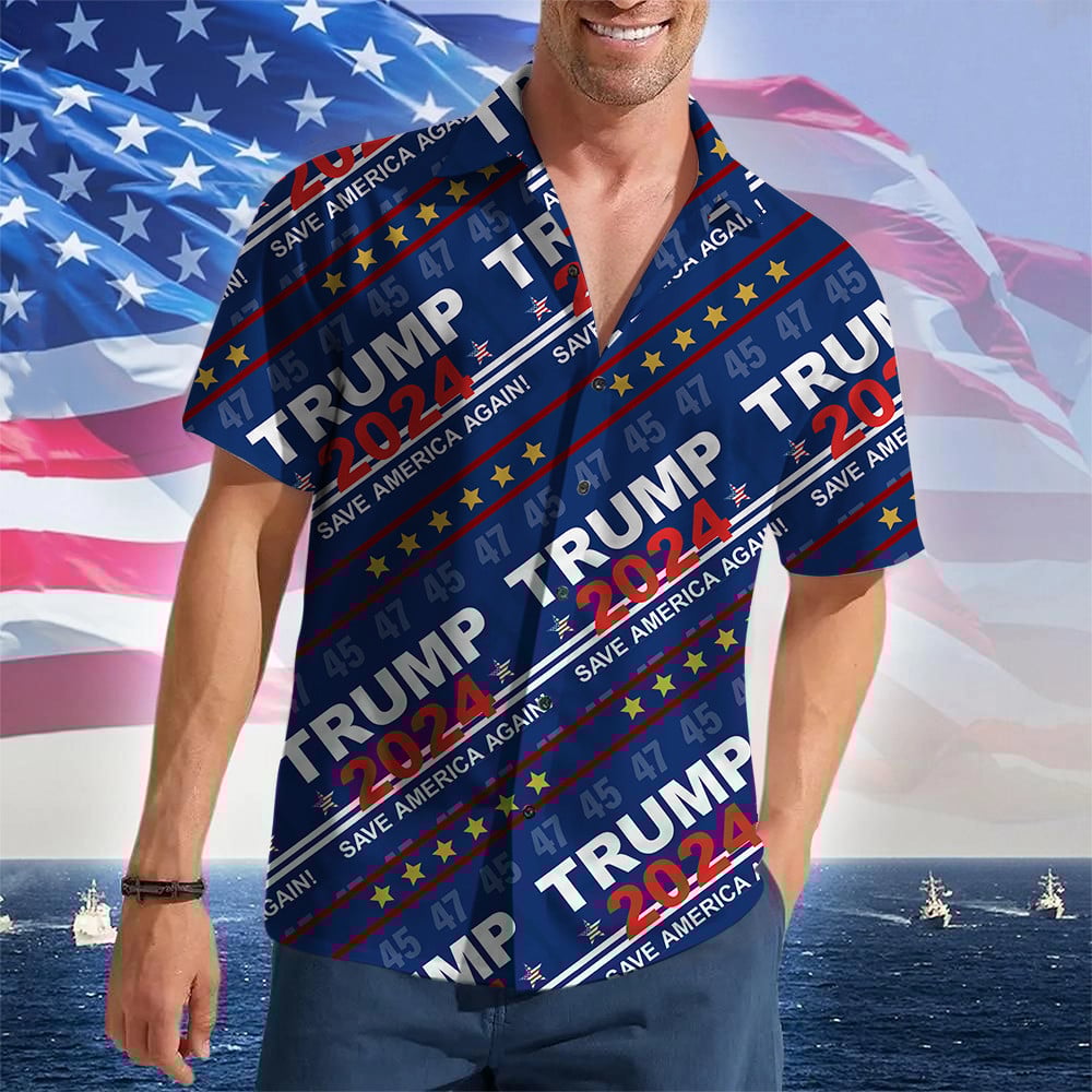 Trump 2024 Save America Again Hawaiian Shirt Donald Trump 47 MAGA Shirt Gifts For Republicans