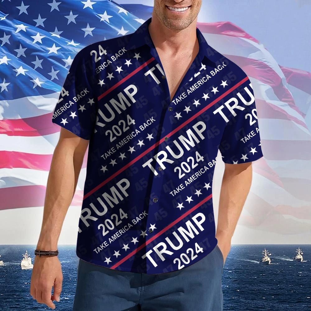 Trump 2024 Take America Back Hawaiian Shirt Trump For President Button Up Shirt MAGA Merch