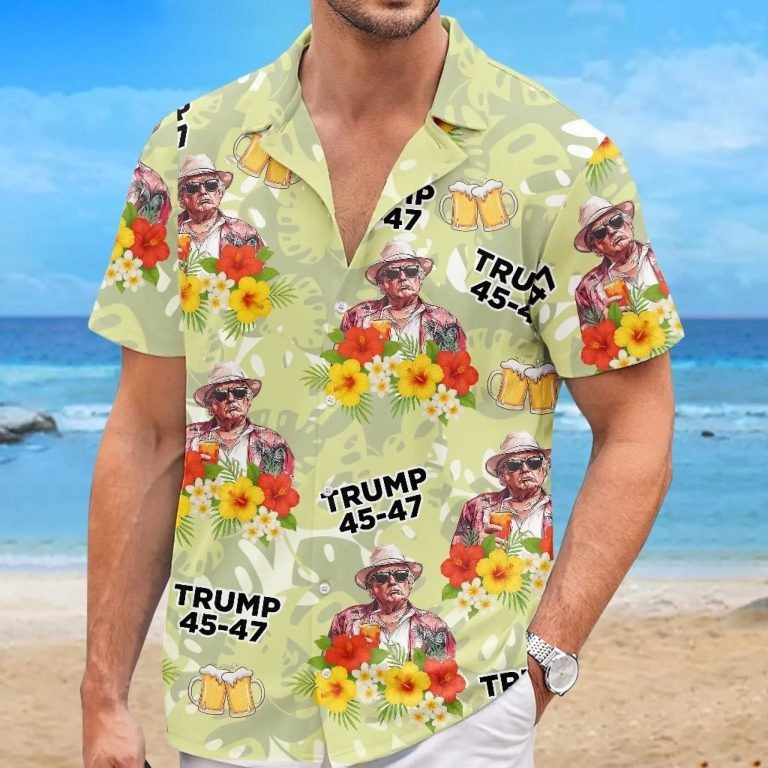 Trump 45 47 Hawaiian Shirt Beer Donald Trump Merch Tropical Aloha Shirt Gifts For Him
