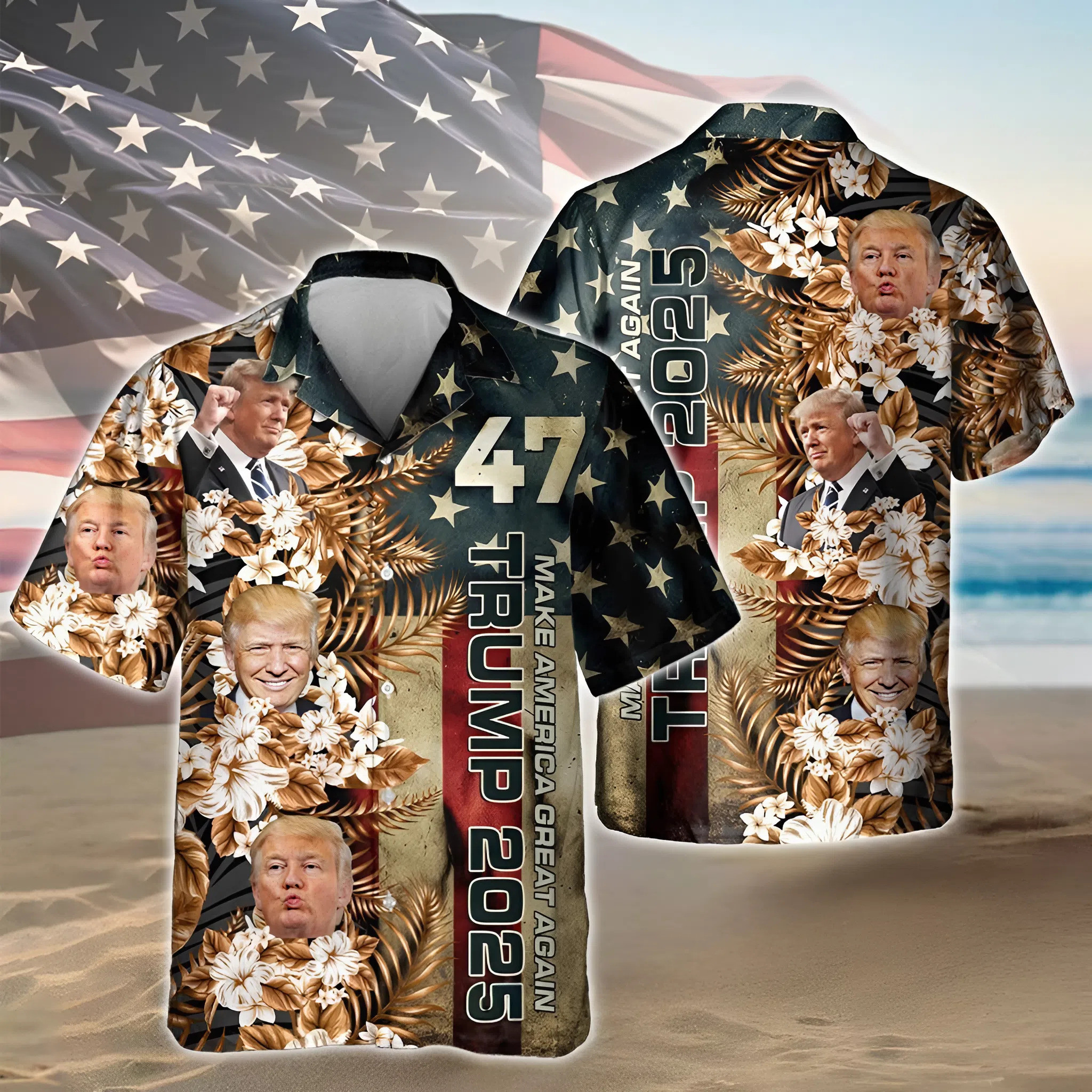 Trump 45 47 Make America Great Again Hawaiian Shirt MAGA Aloha Shirt Patriotic Political Apparel Donald Trump Supporter Gift For Him