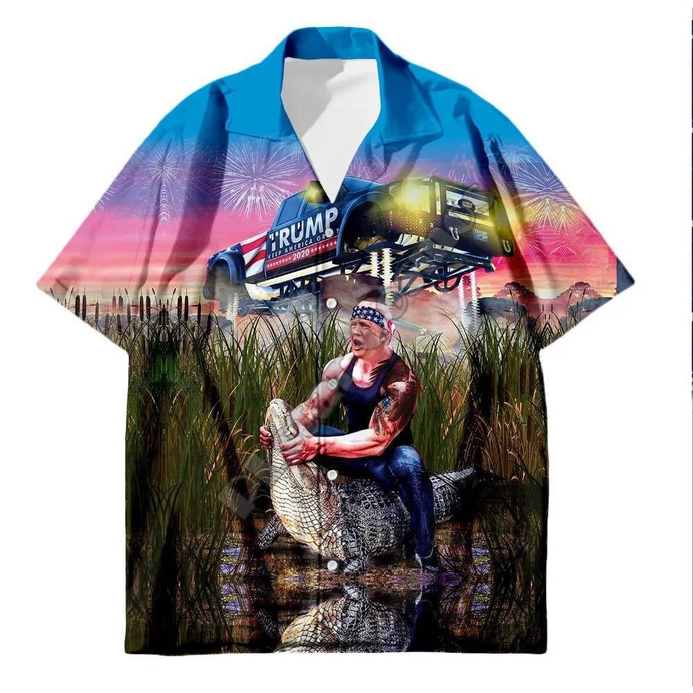 Trump Gator Wrestling Hawaiian Shirt Funny Donald Trump 2024 President Political Shirt Gift