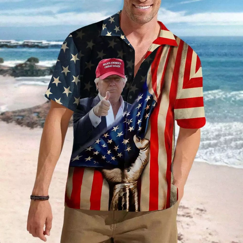 Trump Make America Great Again Hawaiian Shirt Patriotic American Flag Beach Shirt Gift For Grandad