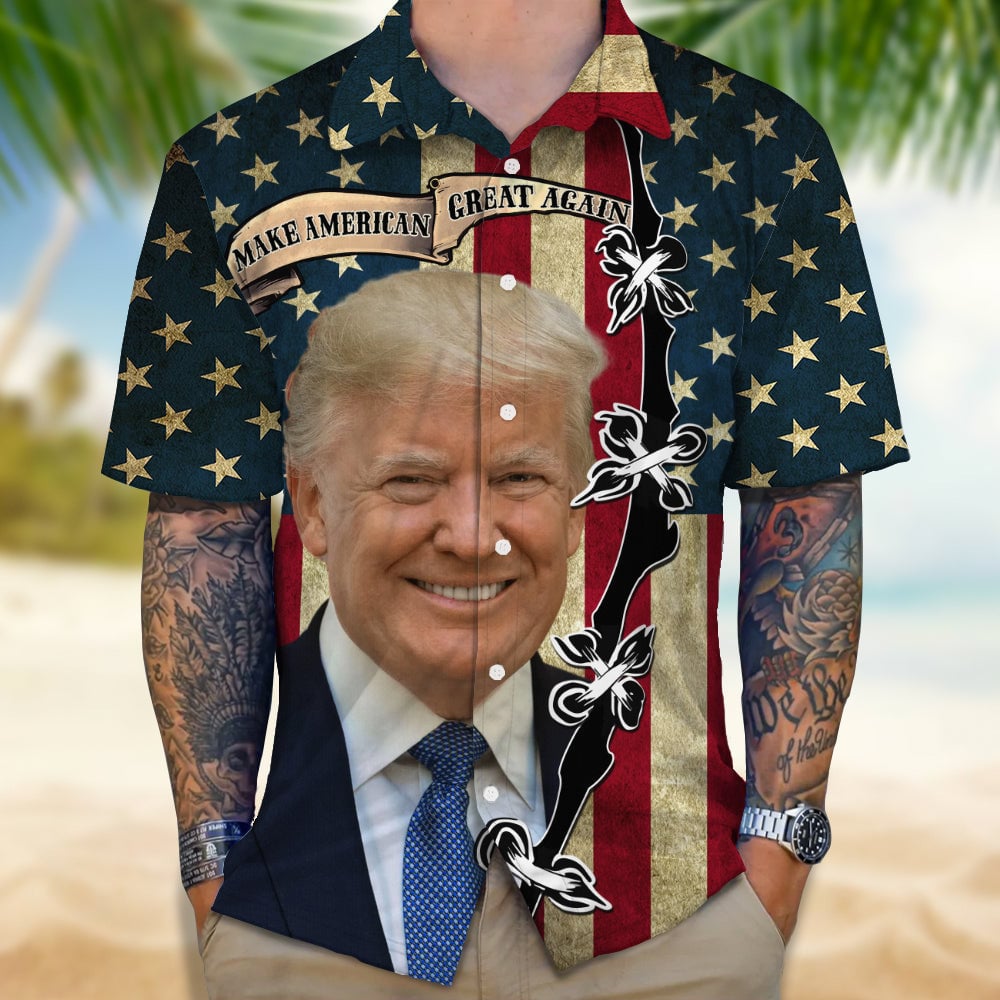 Trump Make America Great Again Hawaiian Shirt Trump 2024 Shirt American Flag MAGA Merch