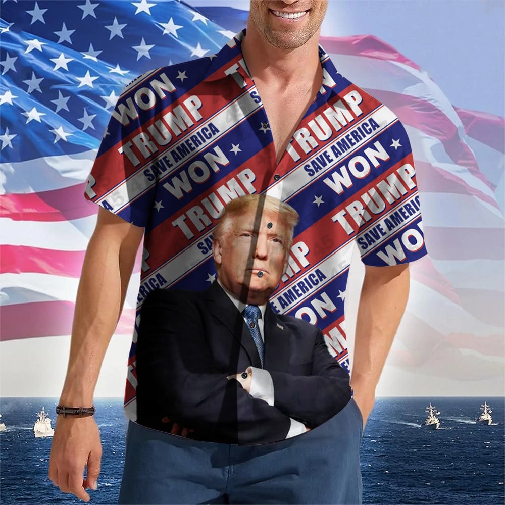 Trump Save America Won Hawaiian Shirt I Stand With Trump Patriotic Button Up Shirt For Mens