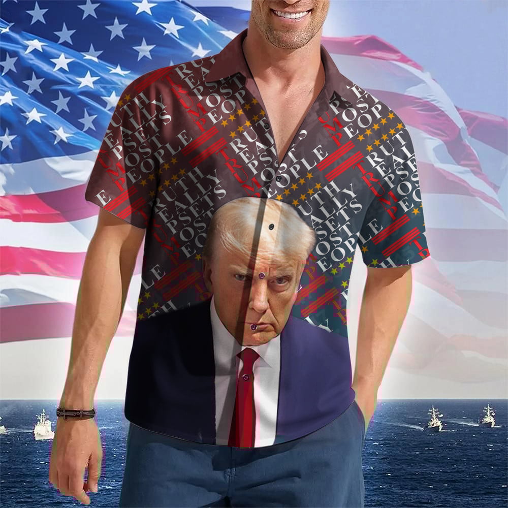 Trump Truth Really Upsets Most People Hawaiian Shirt MAGA 2024 Trump Mugshot Shirt