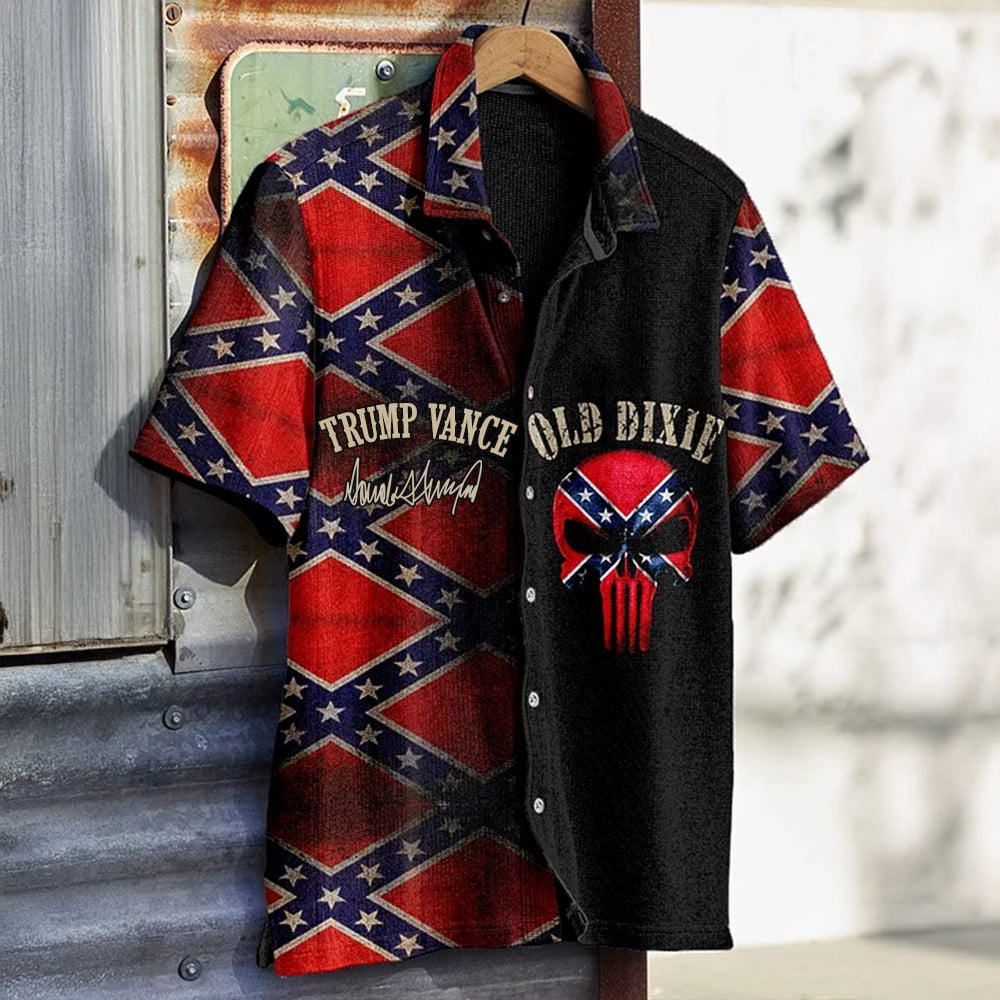 Trump Vance 2026 Hawaiian Shirt Skull Old Dixie Merch Southern Cross Apparel