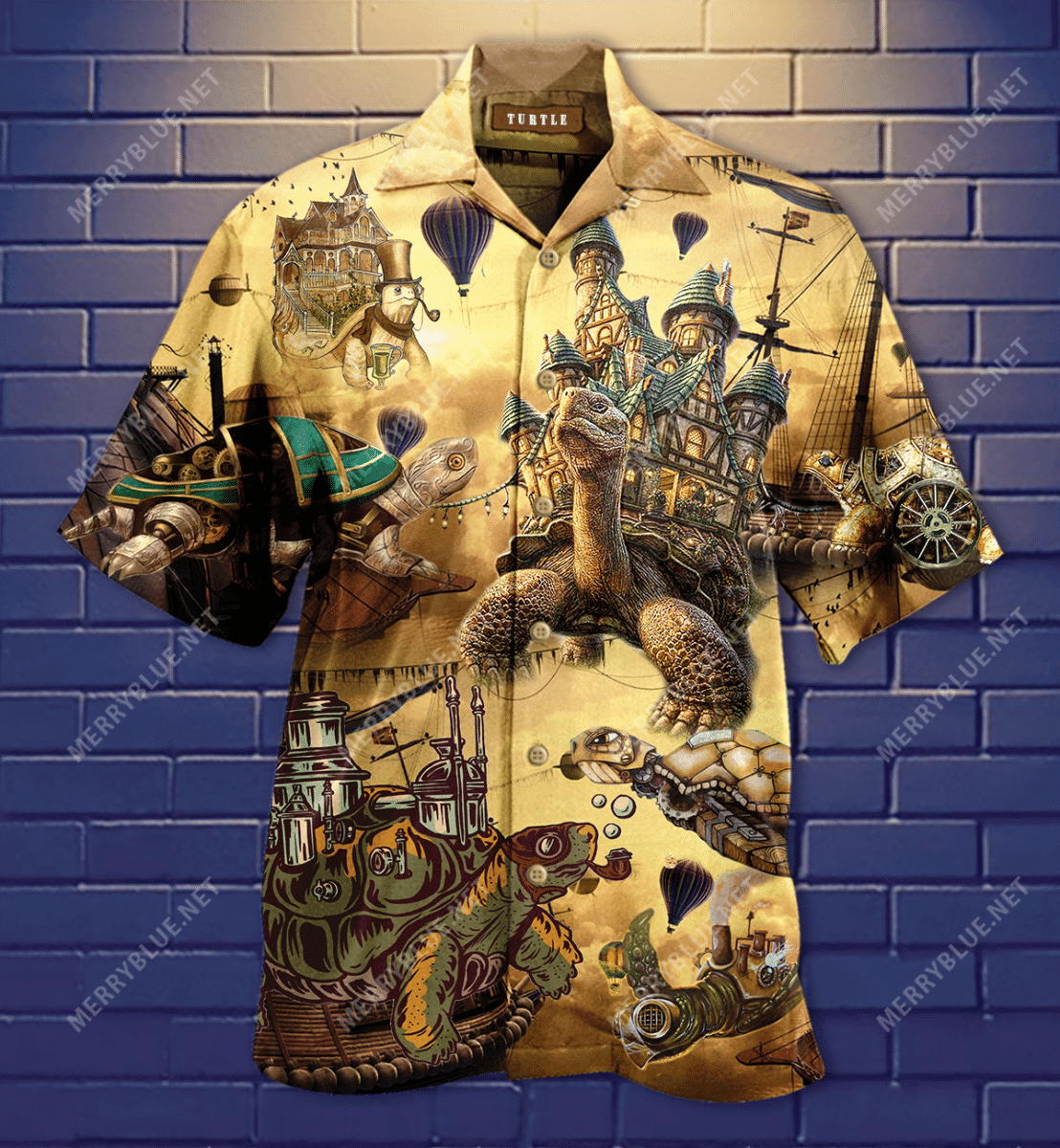 Turtle Steampunk Hawaiian Shirt Tropical Aloha Button Up