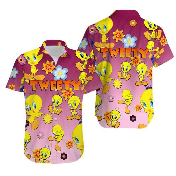 Tweety Bird Looney Tunes Cute Tweety Hawaiian Shirt Tropical Aloha Button Up