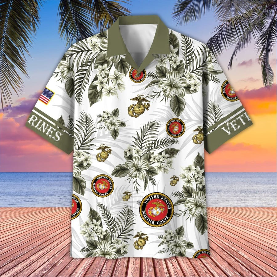 U.S Marine Corps Veteran Hawaiian Shirt Hibiscus Aloha Shirt USMC Best Gifts For Marines