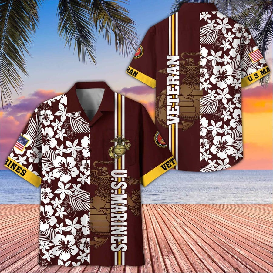 U.S Marine Corps Veteran Hawaiian Shirt USMC Patriotic Christmas Gifts For Veterans