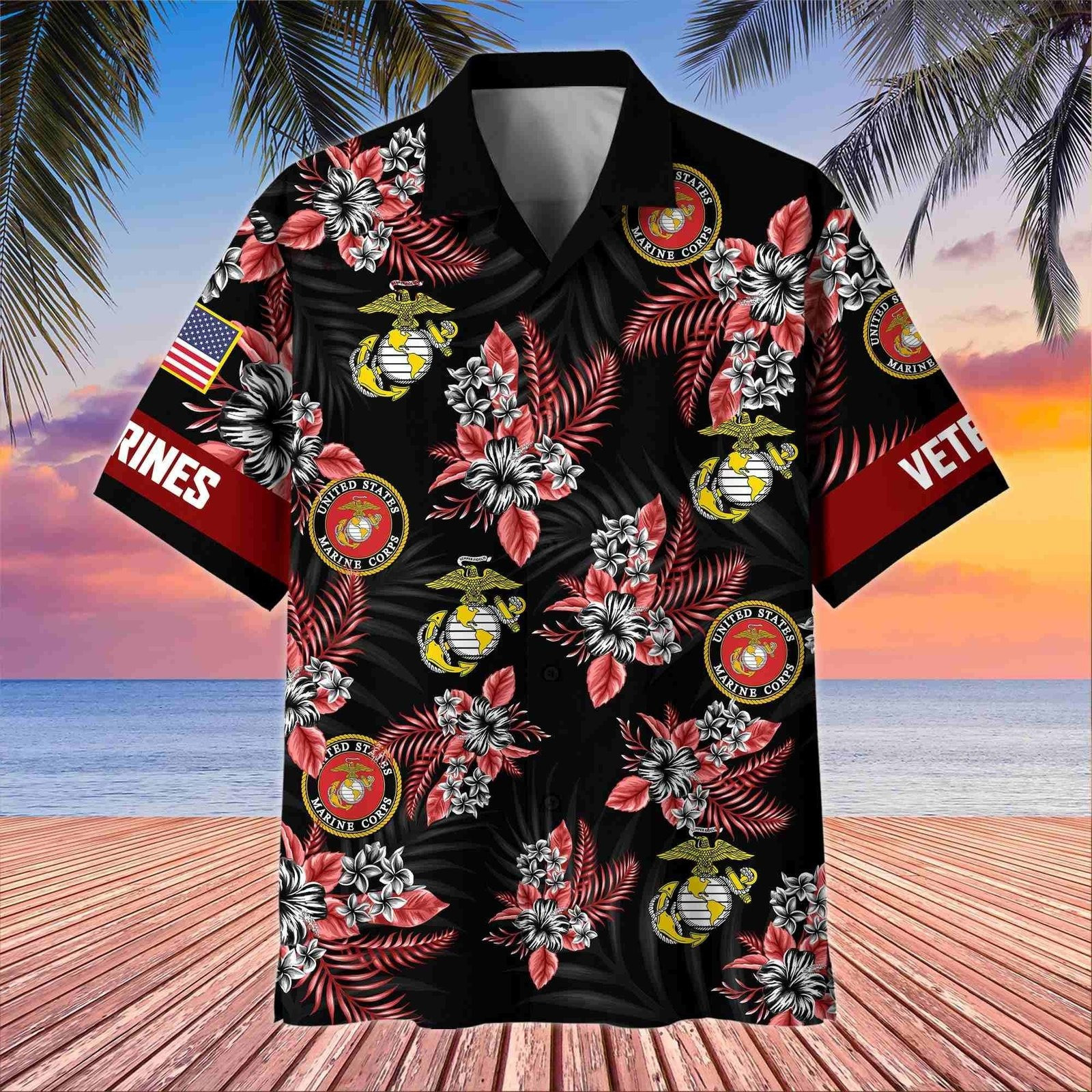 U.S Marines Veteran Hawaiian Shirt Hibiscus Unique USMC Gifts For Veterans On Vets Day 2026
