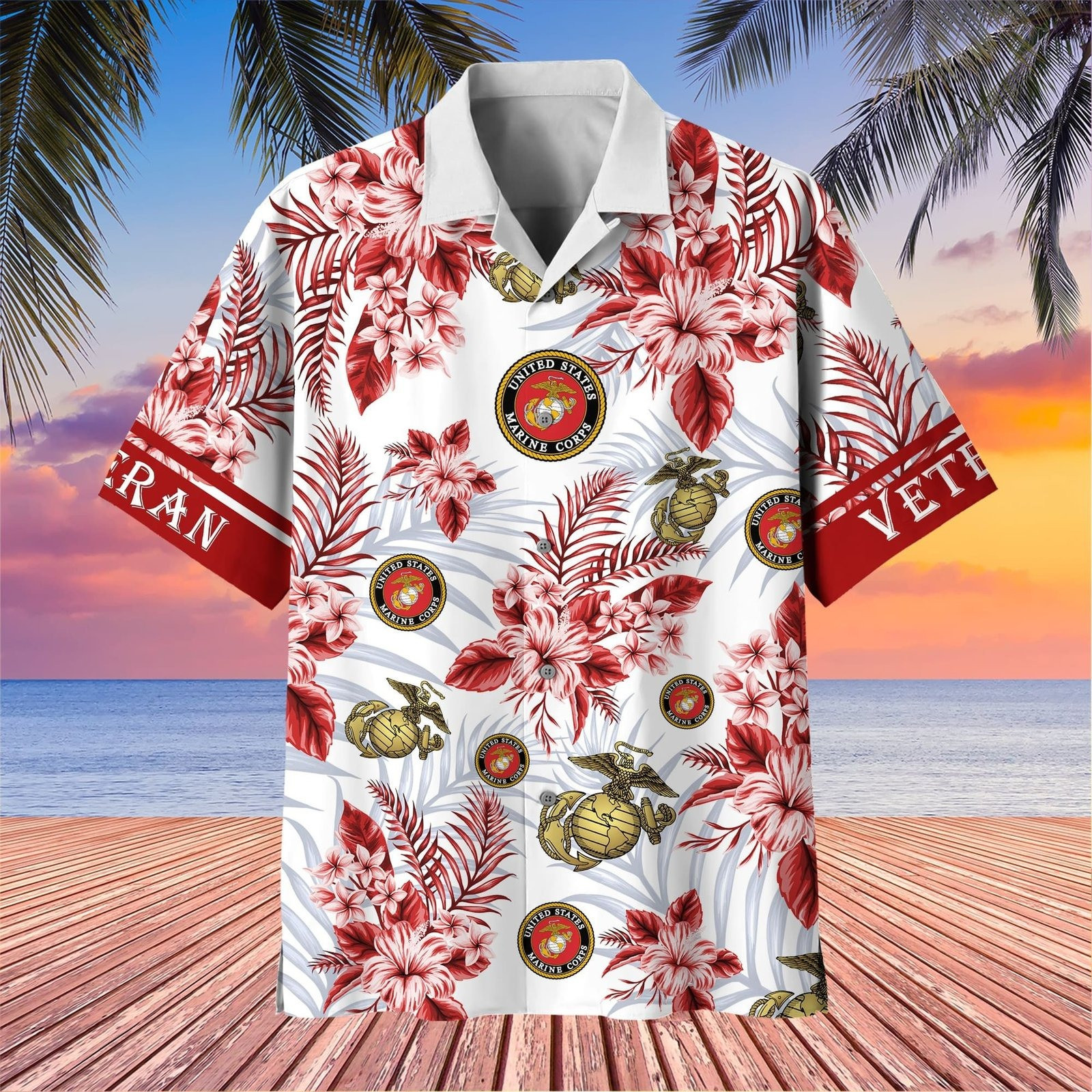 U.S Marines Veteran Hawaiian Shirt Hibiscus USMC Aloha Shirt Gift Ideas Gifts For Him