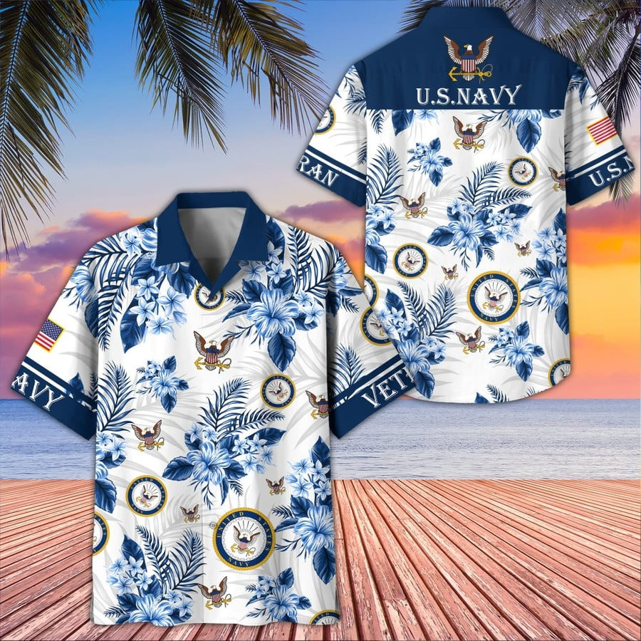 U.S Navy Veteran Hawaiian Shirt USN Patriotic United States Navy Clothing Aloha Shirt