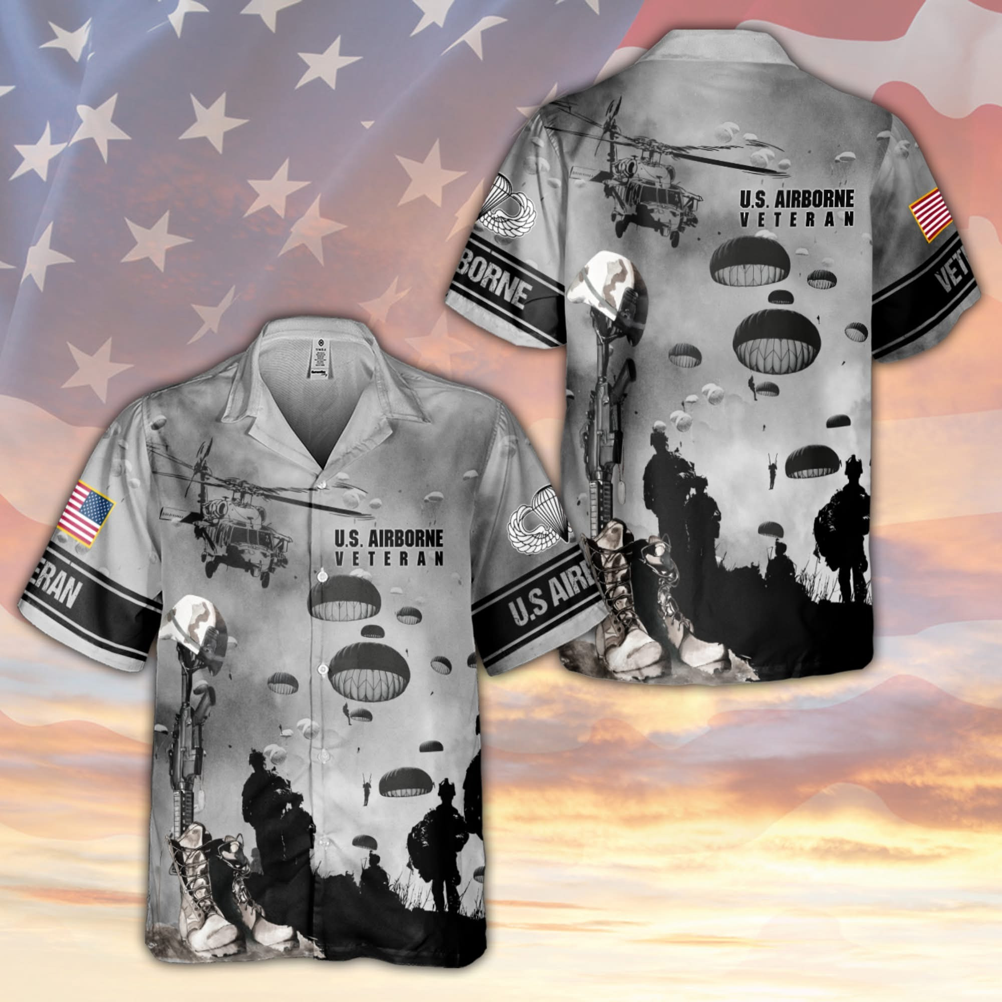 U.S. Airborne Veteran Hawaiian Shirt Men's Aloha Shirt Paratrooper Gifts For Veterans