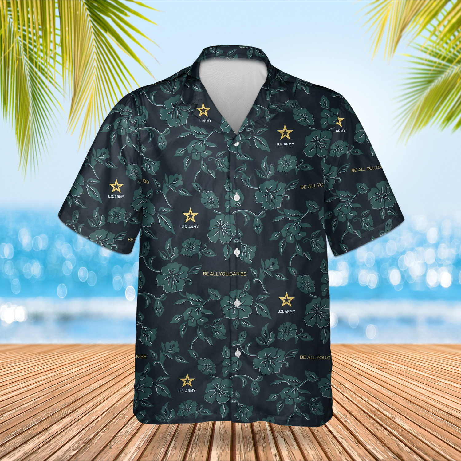 U.S. Amy Hawaiian Shirt Men's Hibiscus Flower Aloha Shirt Summer Gifts For Army Man