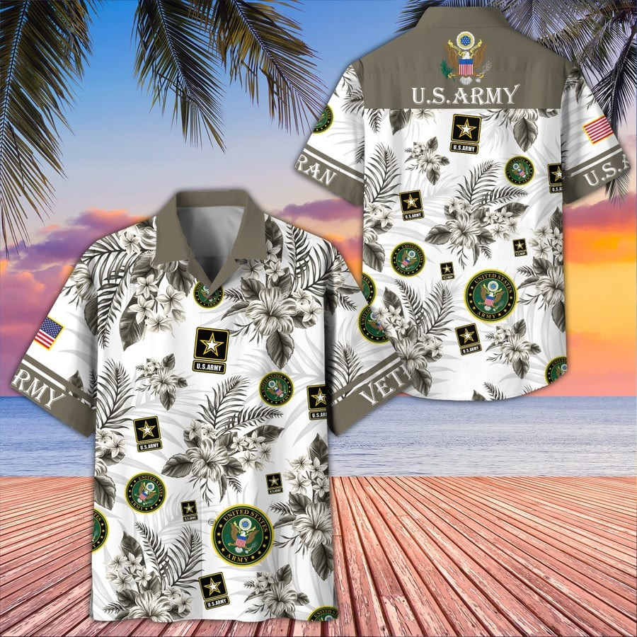 U.S. Army Veteran Hawaiian Shirt Hibiscus Aloha Shirt Apparel Best Gifts For Army Veteran
