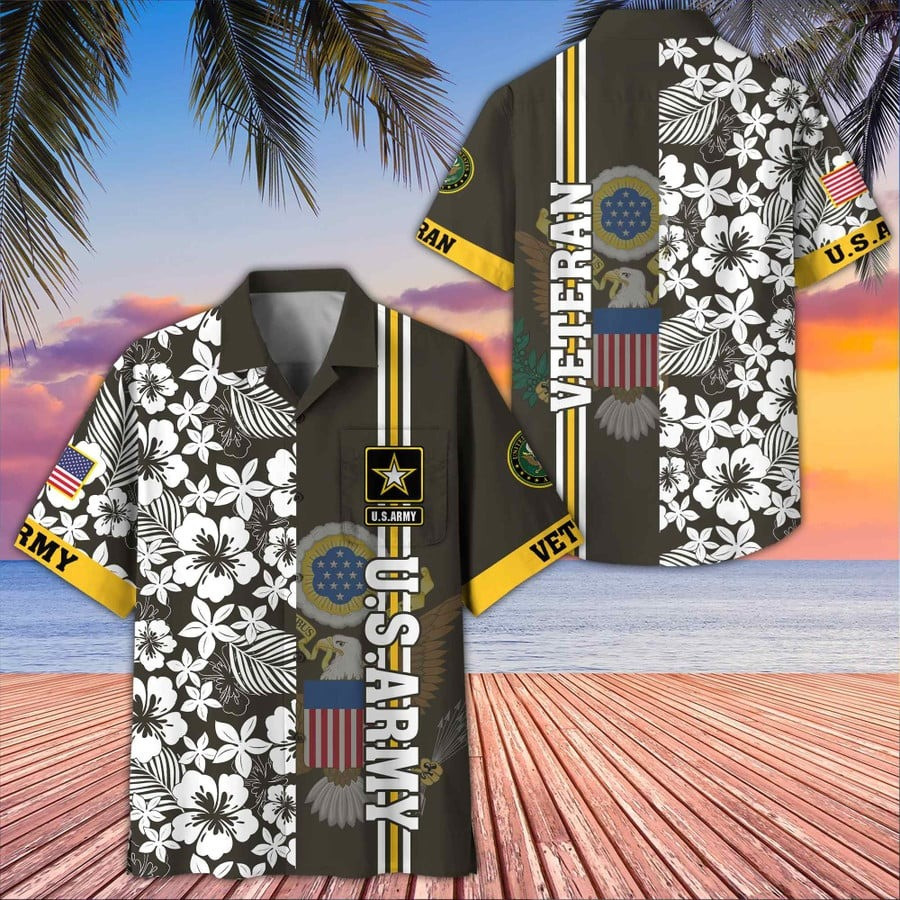 U.S. Army Veteran Hawaiian Shirt Patriotic Apparel Cool Gifts For Veterans Day