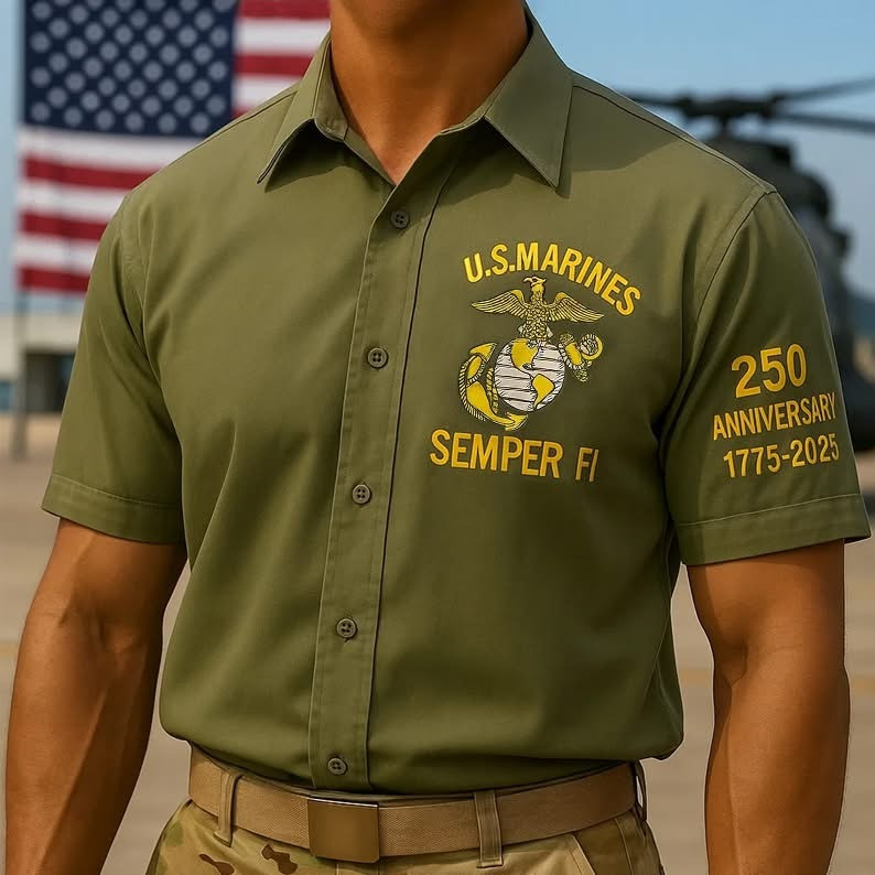 U.S. Marines 250Th Anniversary Devil Dog Semper Fi Short Sleeve Shirt Men's Hawaiian Shirt