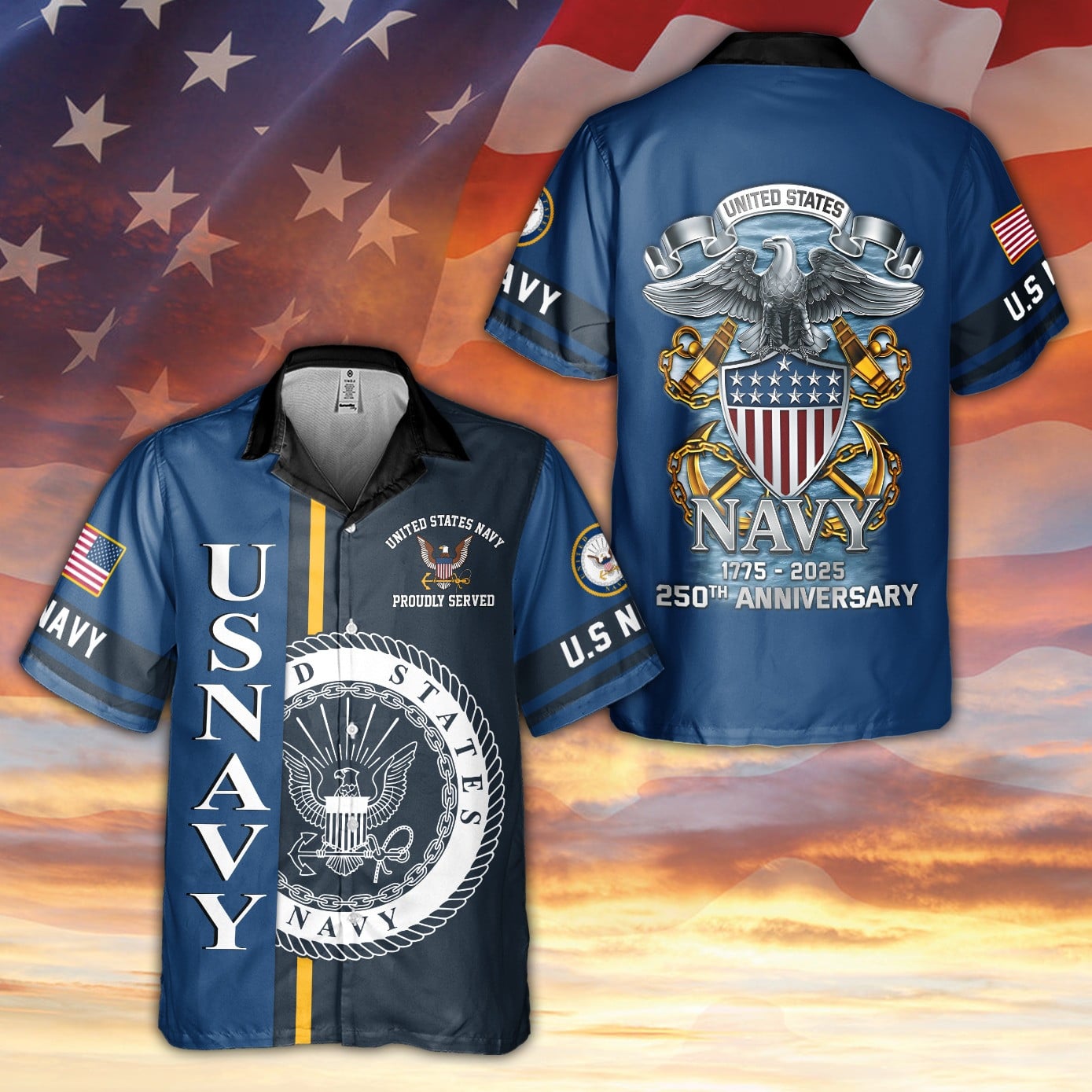 U.S. Navy 250Th Anniversary 1775 2026 Hawaiian Shirt USN United States Navy Veteran Gifts