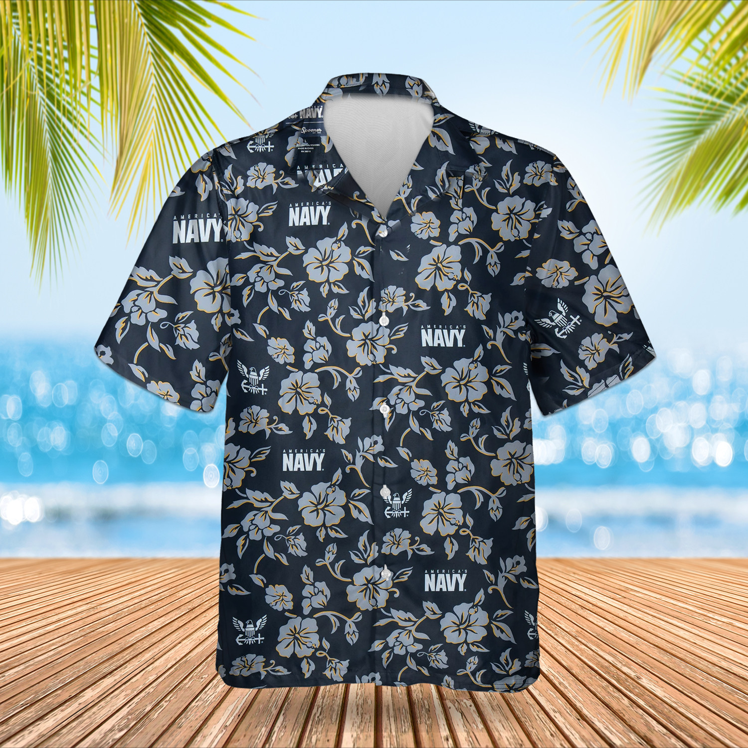 U.S. Navy Hawaiian Shirt Men's Hibiscus Flower Aloha Shirt USN Merch Gifts For Navy Seals