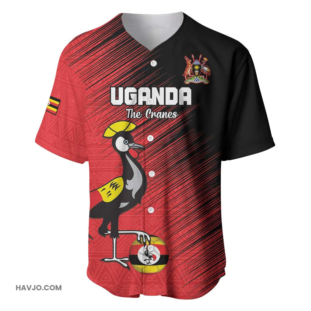 Uganda Football Custom African Pattern Mix Grunge Style Red Color Baseball Jersey