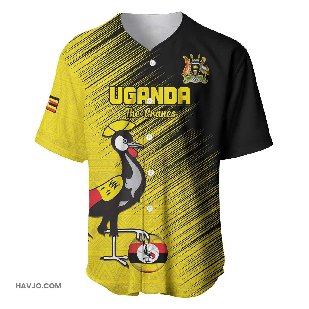 Uganda Football Custom African Pattern Mix Grunge Style Yellow Color Baseball Jersey