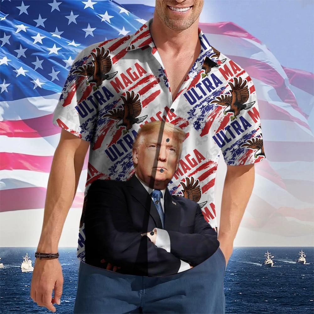 Ultra MAGA Hawaiian Shirt Trump 2024 Merch MAGA Donald Trump Button Up Gifts For Father