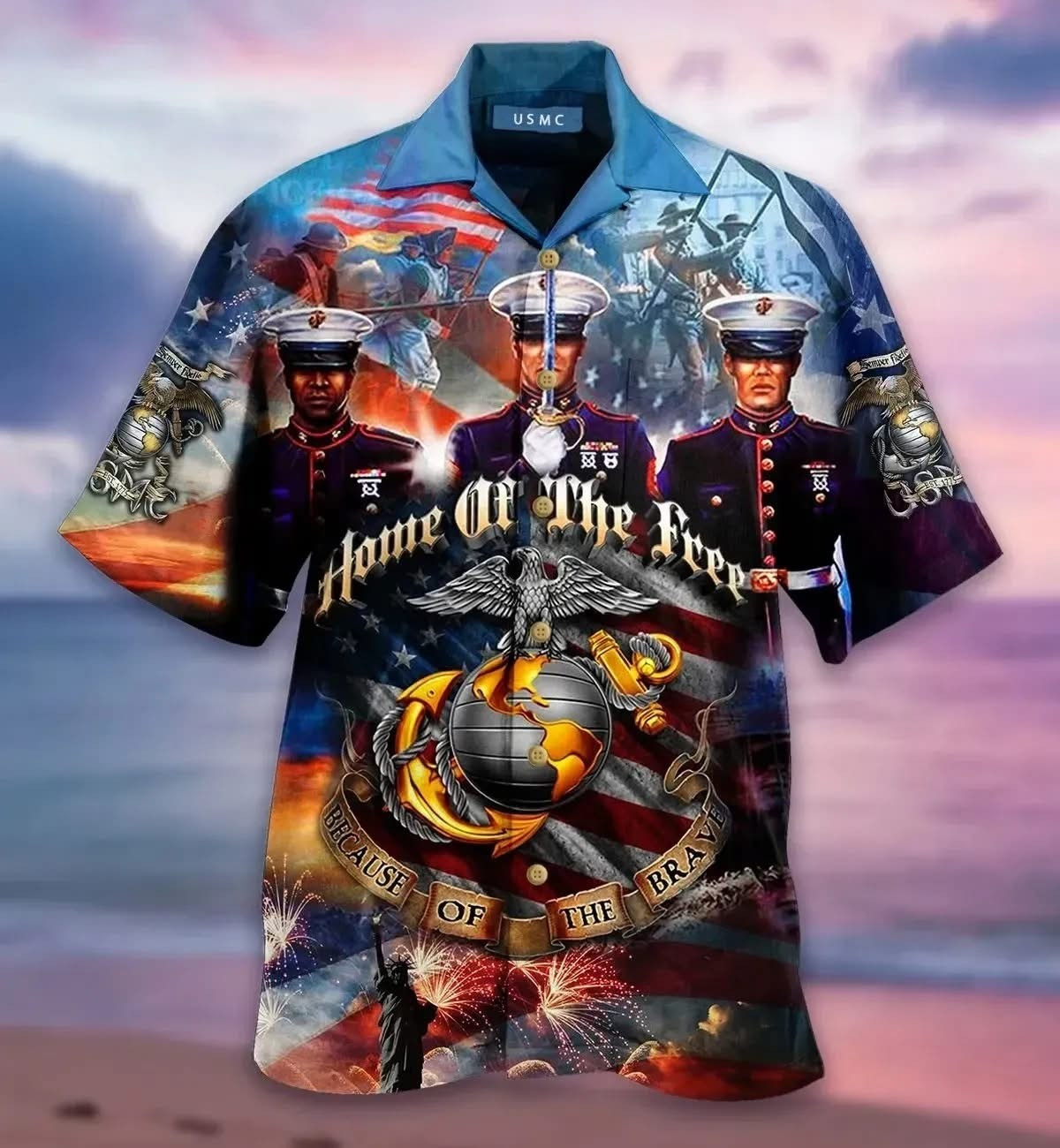United States Marine Corps Hawaiian Shirt Home Of Free Because Of The Brave USMC Clothing
