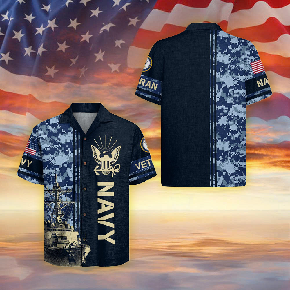 United States Navy Camo Hawaiian Shirt Military Retirement Shirt United States Navy Gifts
