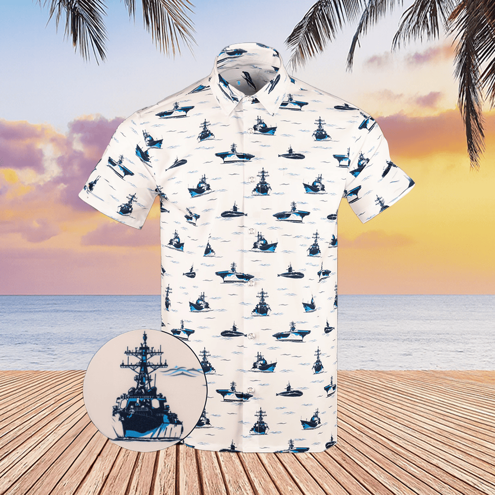 United States Navy Hawaiian Shirt Naval Ship Pattern Shirt Military Clothing Navy Veterans Gift