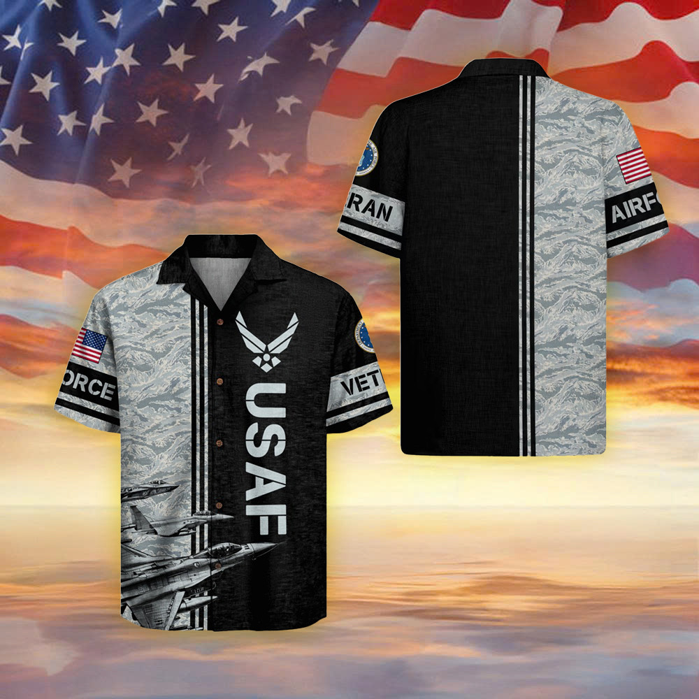 US Air Force Camo Hawaiian Shirt Patriotic Style Clothing Military Merch Air Force Veteran Gift