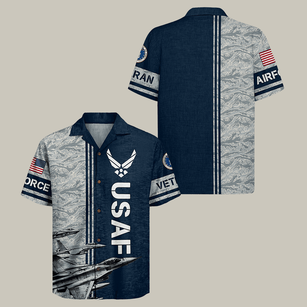 US Air Force Hawaiian Shirt Aim High Fly Fight Win Patriotic Military Shirt Veteran Gift Idea
