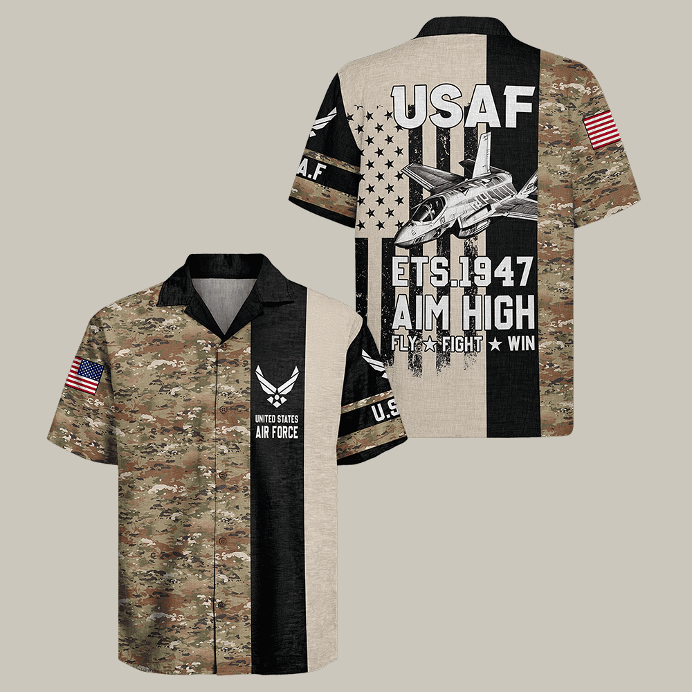 US Air Force Hawaiian Shirt Aim High Fly Fight Win USAF Clothes Gift For Patriots